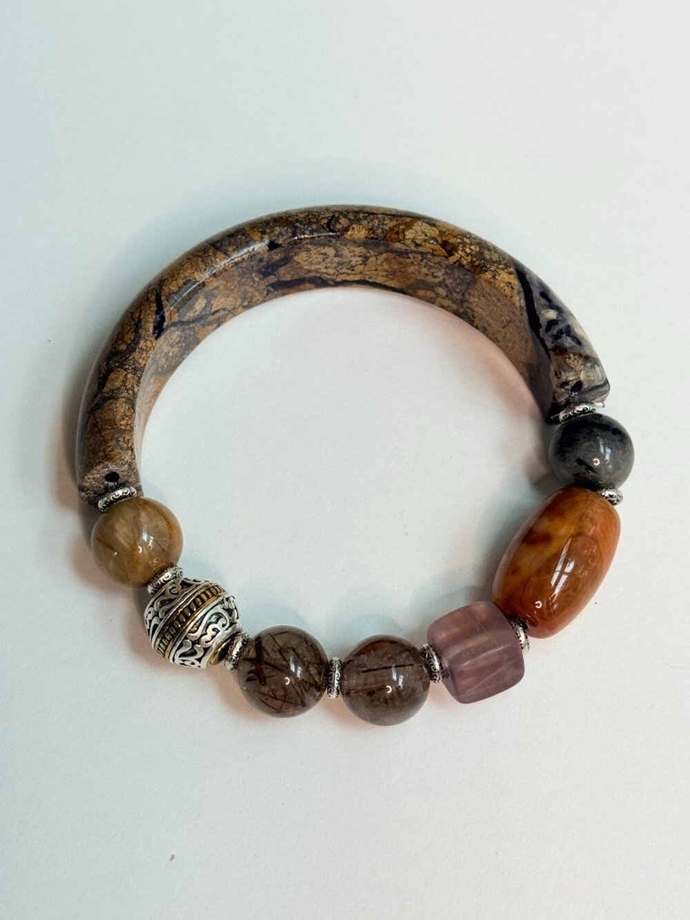 Natural Turquoise Half Bangle Fluorite One of a Kind Artisan Bracelet